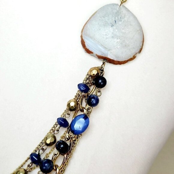 Large Multi-Gemstone Necklace Multi-Strand Gold Tone Statement Chains & Beads - Picture 5 of 9